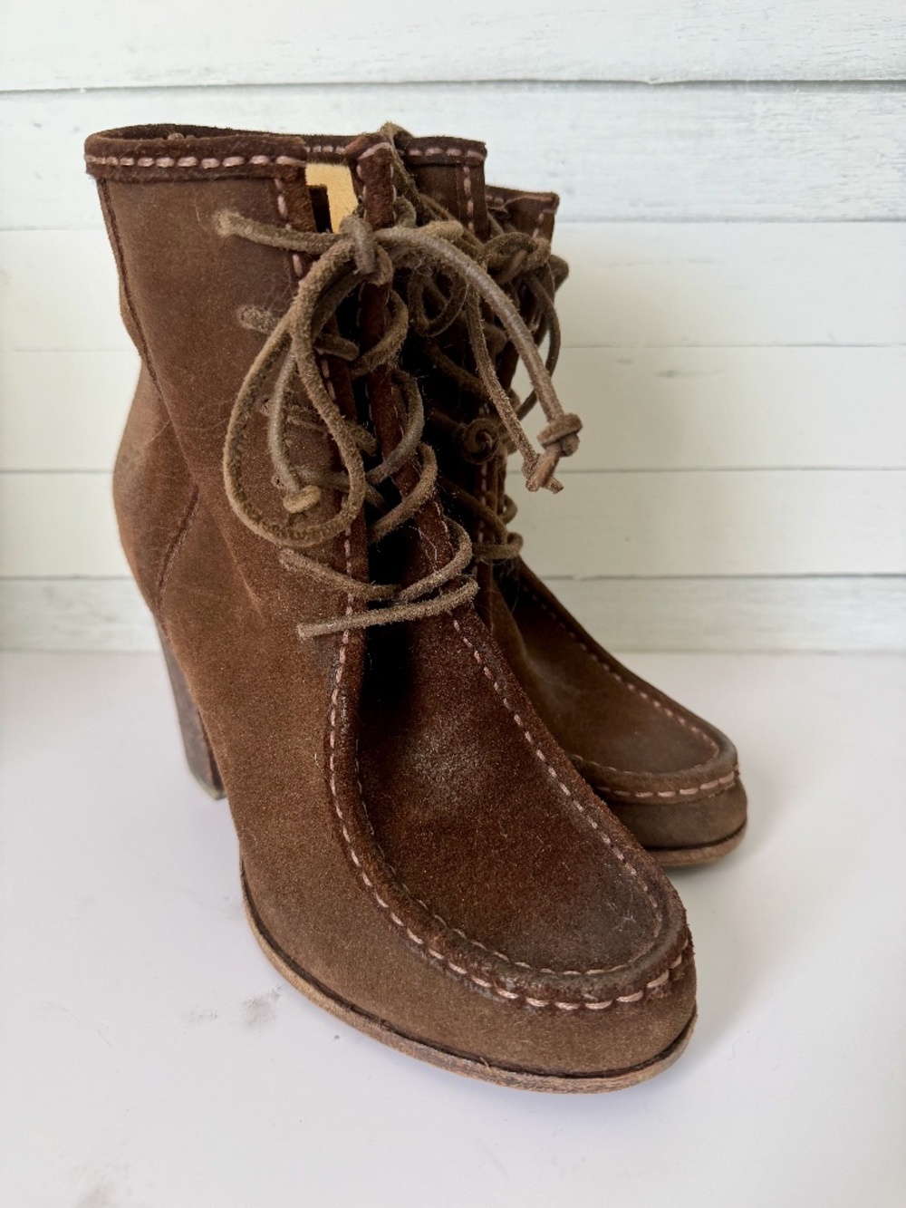 Frye Women’s Parker Toe Brown Suede Ankle Boot Heel Lace-up Size US 7.5